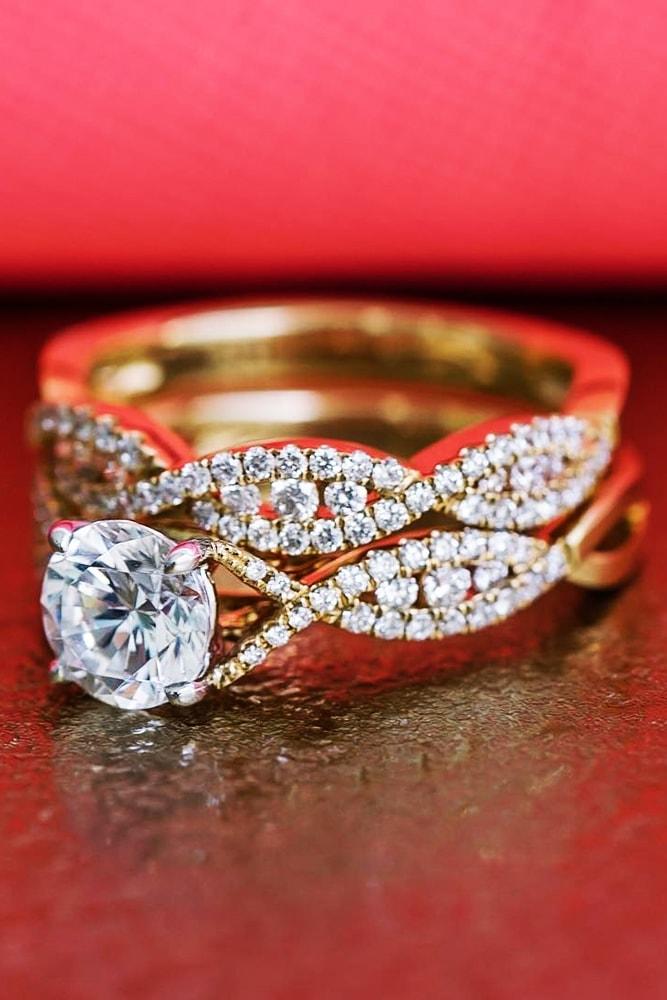 yellow gold engagement rings amazing ring with twisted bands round cut diamond solitaire sparkling