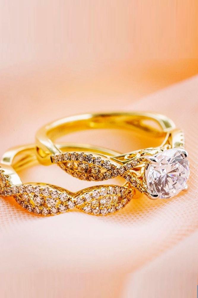 yellow gold engagement rings amazing ring with twisted bands round cut diamond sparkling