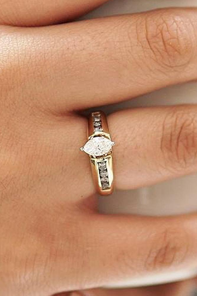 yellow gold engagement rings marquise cut diamond vintage