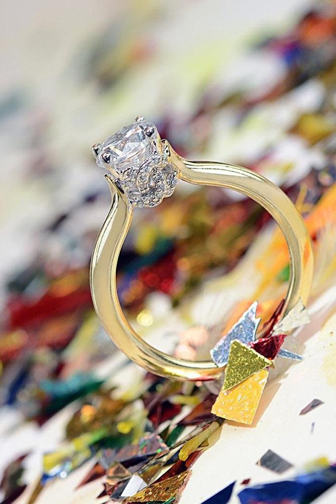 yellow gold engagement rings round cut diamond solitaire unique details
