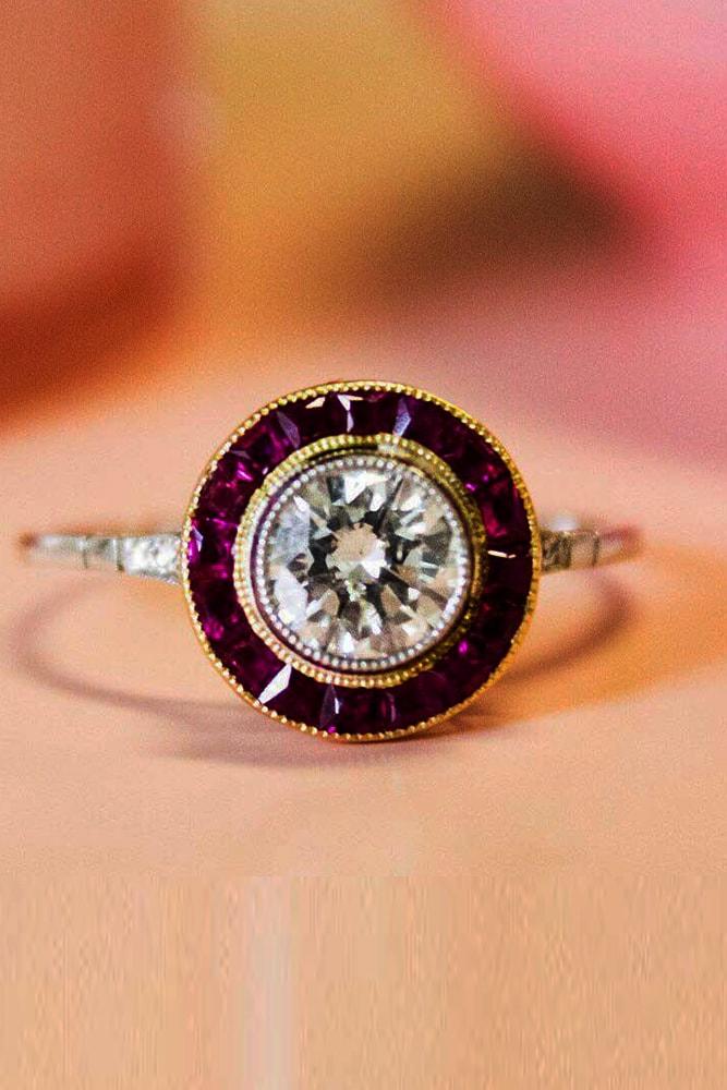 yellow gold engagement rings unique design round cut gemstone halo classic pave band