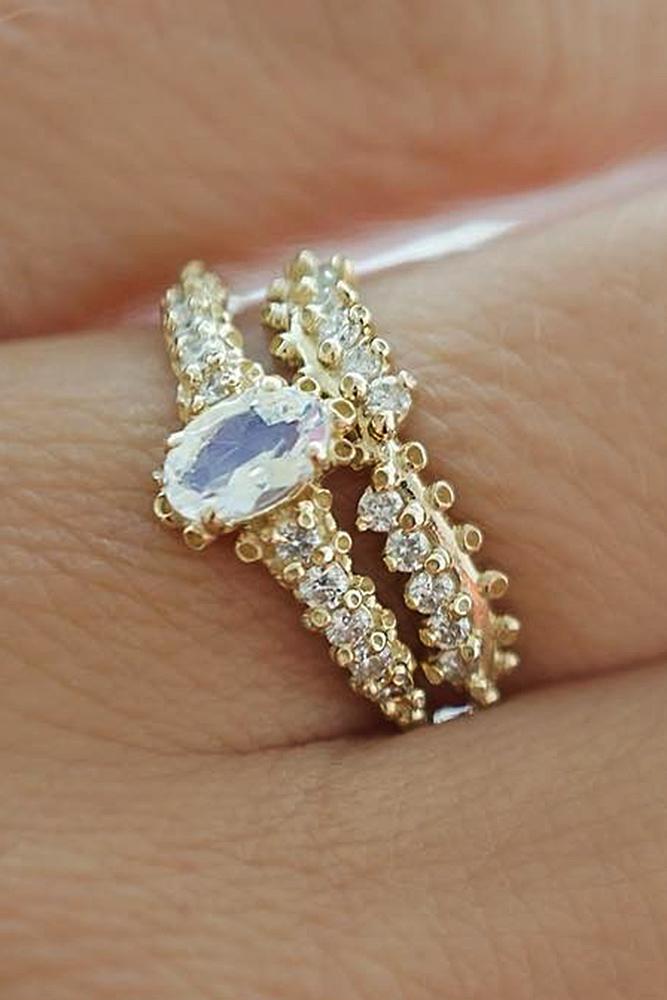 yellow gold engagement rings wedding set diamond oval cut unique