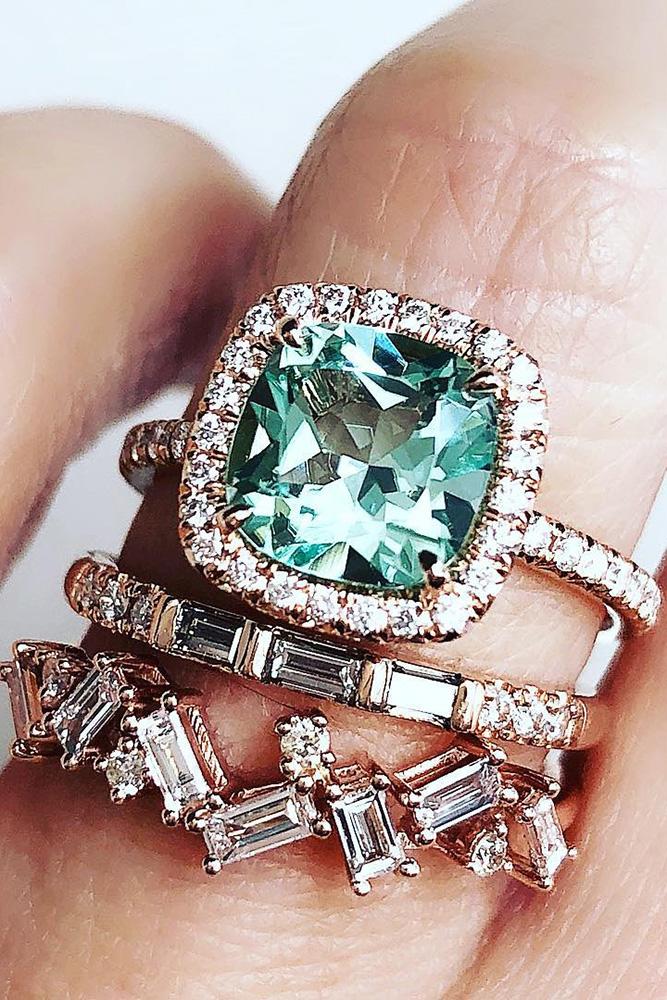 aquamarine engagement rings cushion cut surrounded by diamonds halo