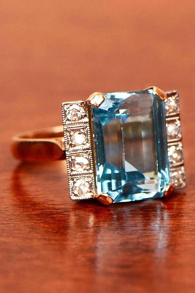 aquamarine engagement rings emerald cut gold