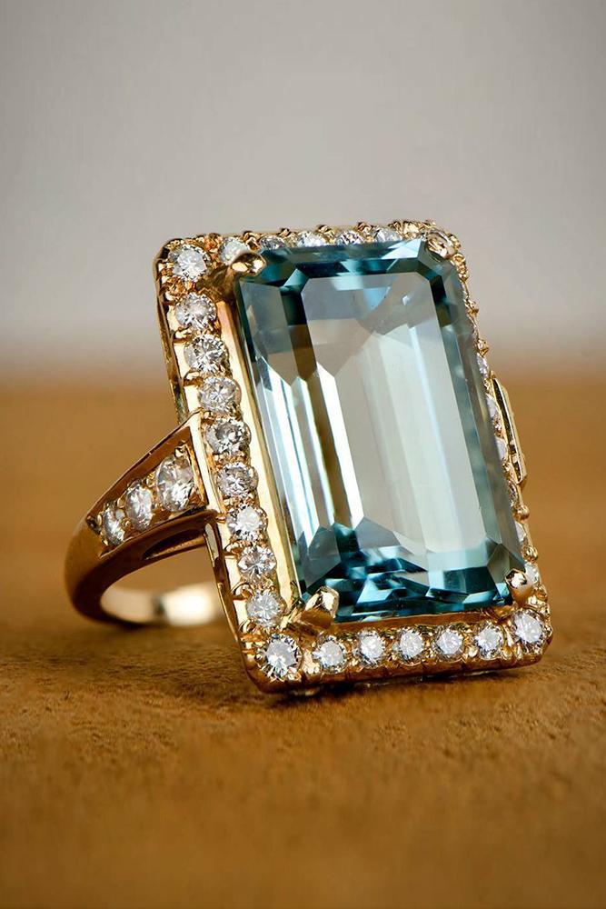 aquamarine engagement rings halo gold emerald cut