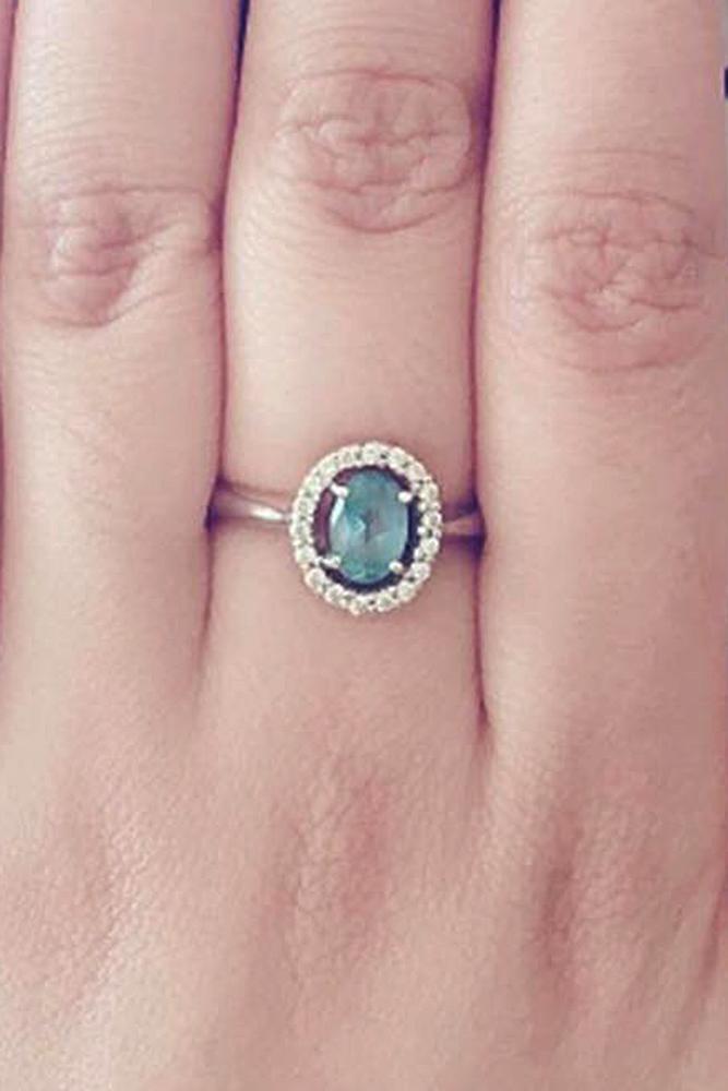 aquamarine engagement rings halo oval cut rose gold