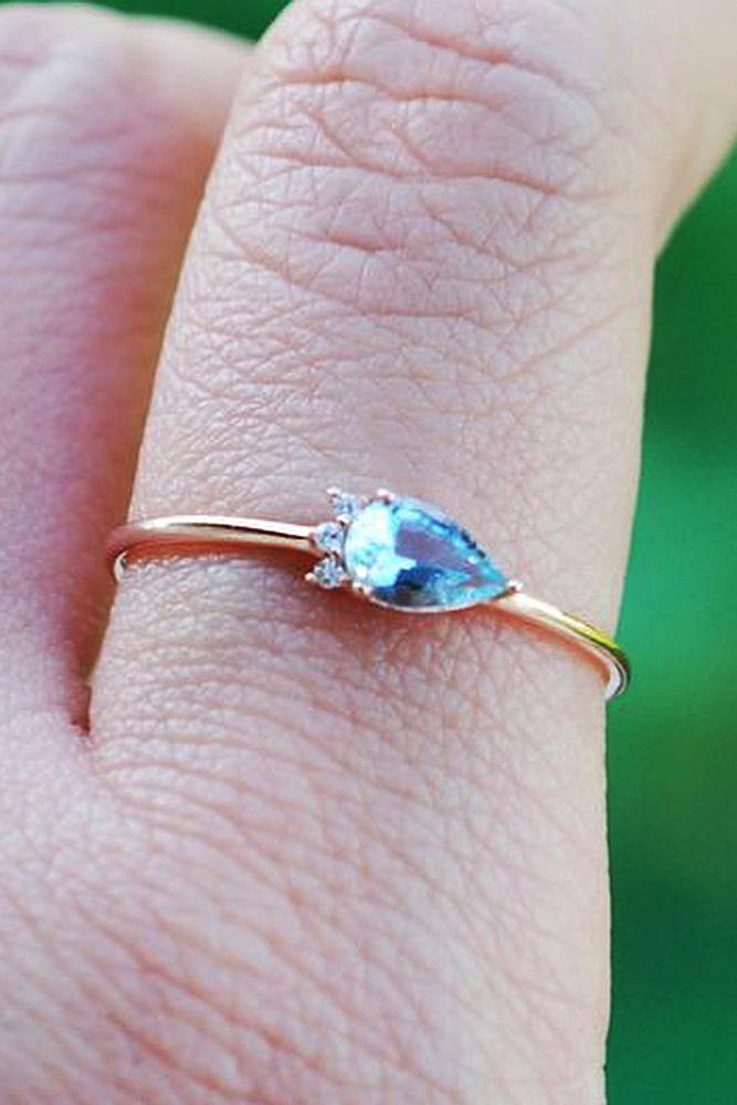 aquamarine engagement rings pear cut rose gold solitaire
