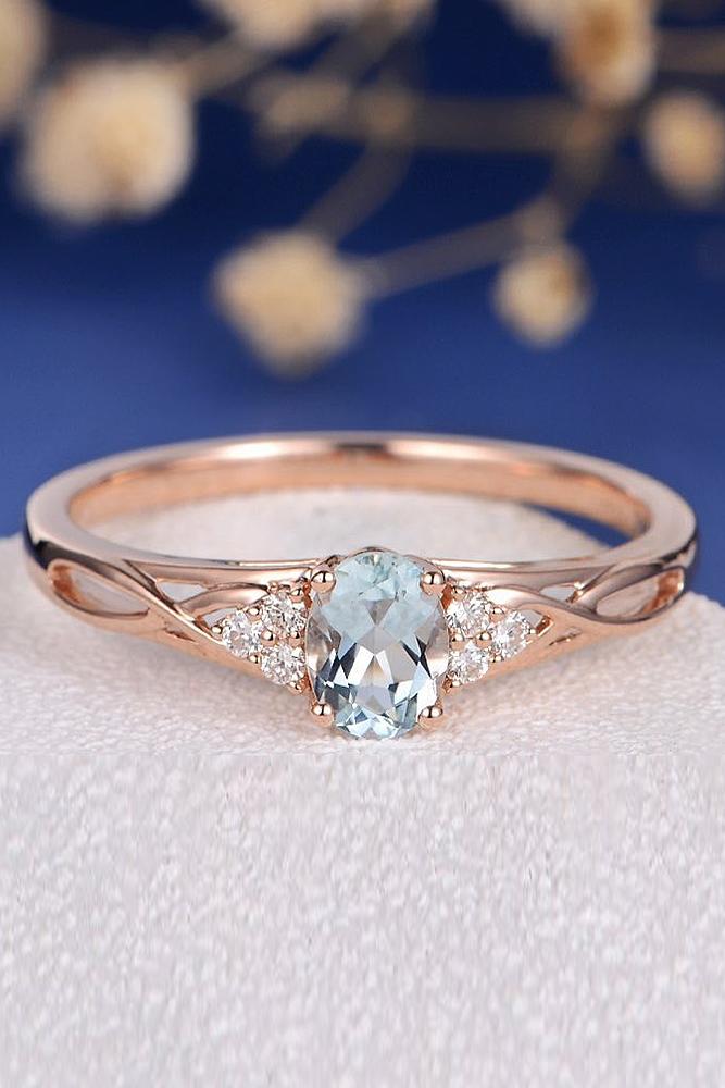 aquamarine engagement rings rose gold oval cut twist