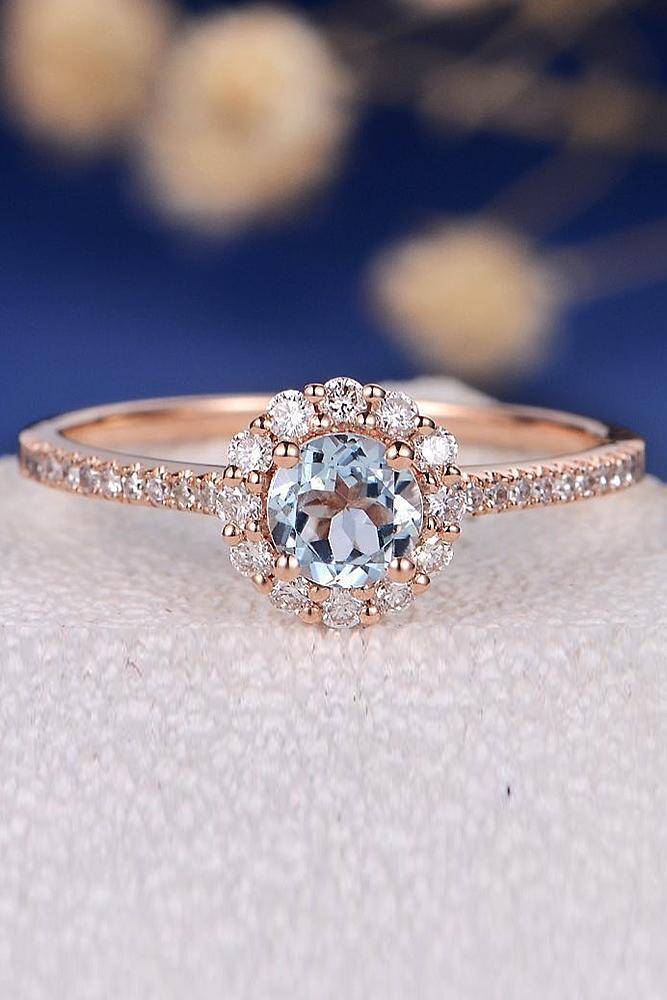 aquamarine engagement rings round cut halo pave band