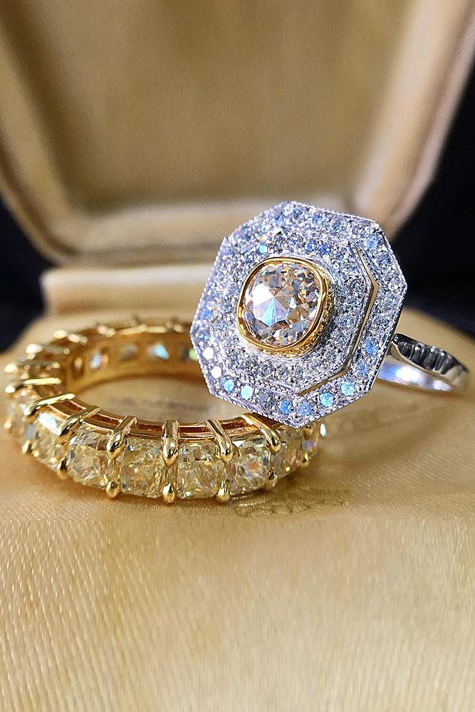 33 Art Deco Engagement Rings For Fantastic Look Oh So Perfect Proposal   Art Deco Engagement Rings Double Halo Gold Set Underthecrownjewelry Via Instagram 