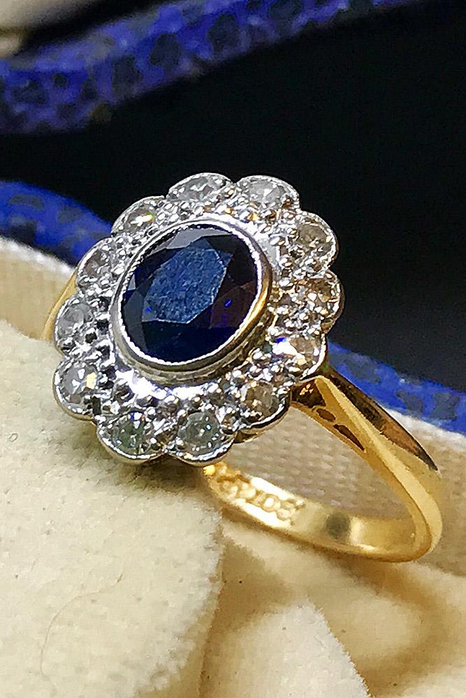 art deco engagement rings floral yellow gold oval cut sapphire