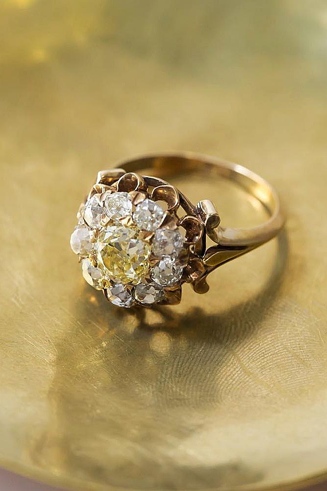 art deco engagement rings gold floral halo