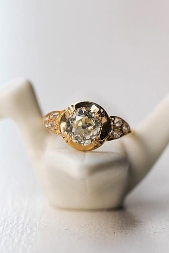 art deco engagement rings round cut yellow gold