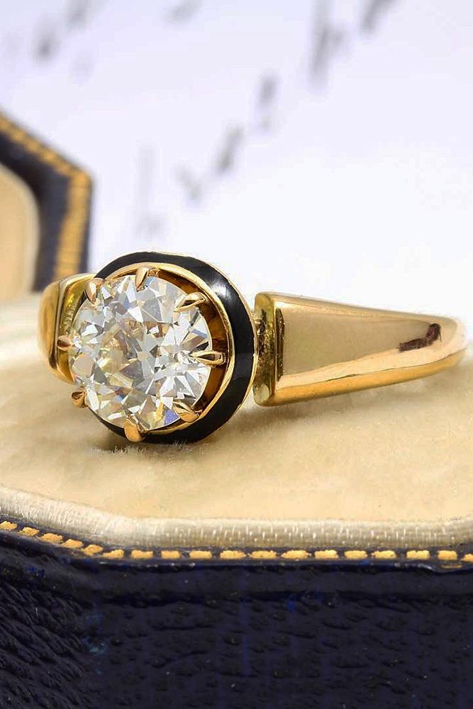 art deco engagement rings round cut yellow gold