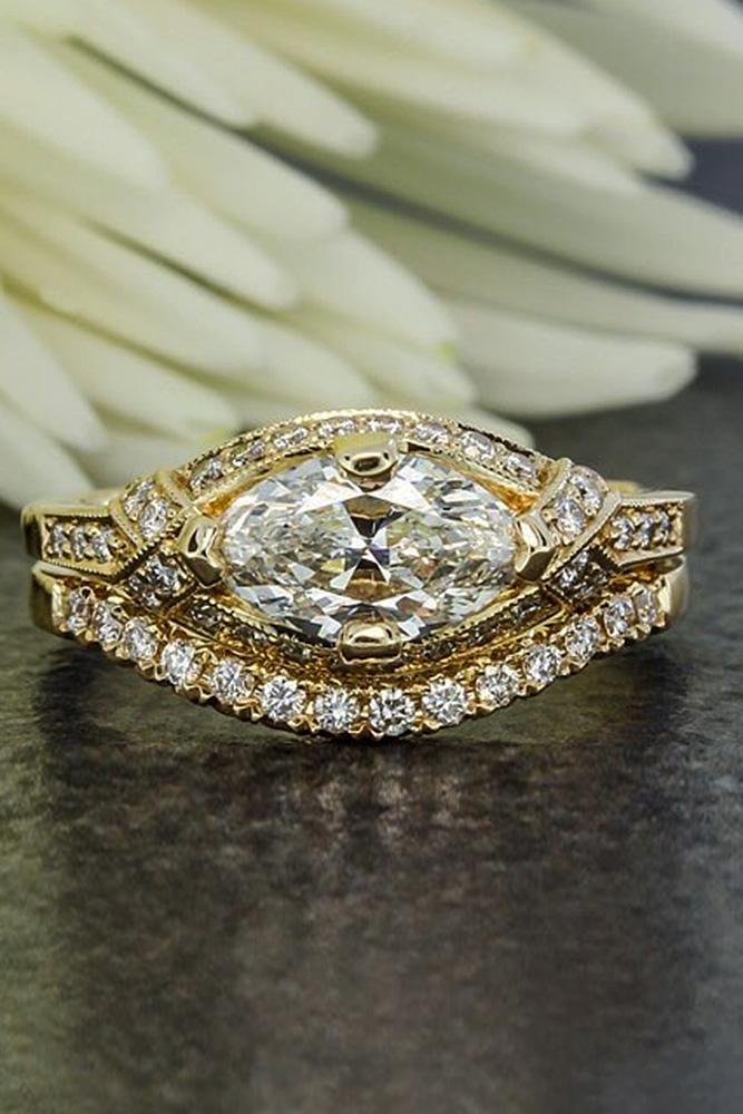 art deco engagement rings yellow gold set marquise cut 