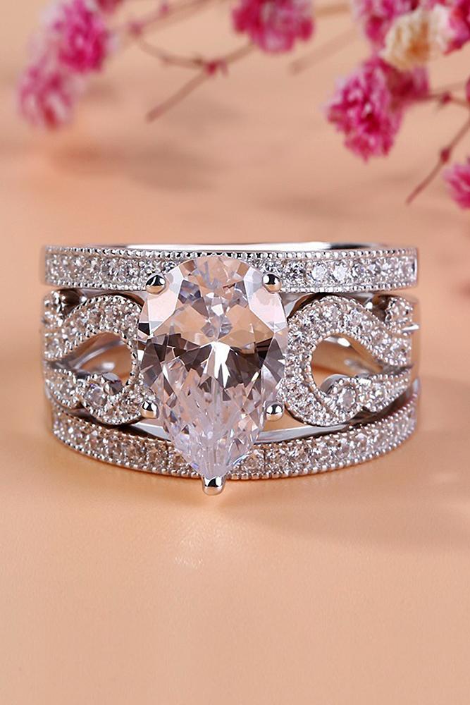 beautiful engagement rings solitaire pear cut diamond pave band