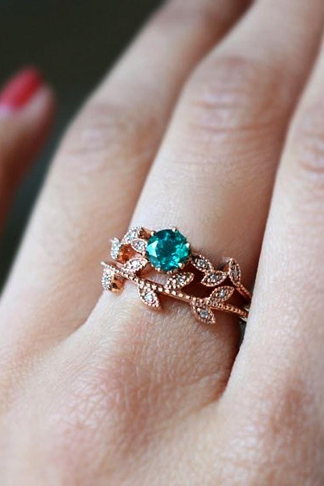 beautiful engagement rings with floral elements rose gold round cut gemstone floral pave band