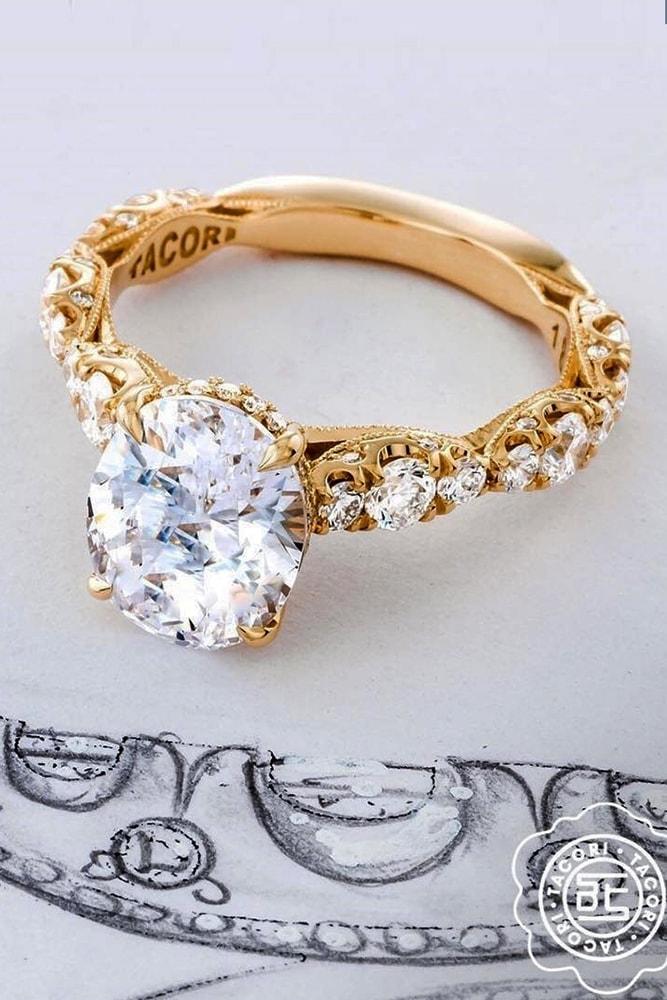 beautiful engagement rings yellow gold round cut diamond pave band with diamonds amazing