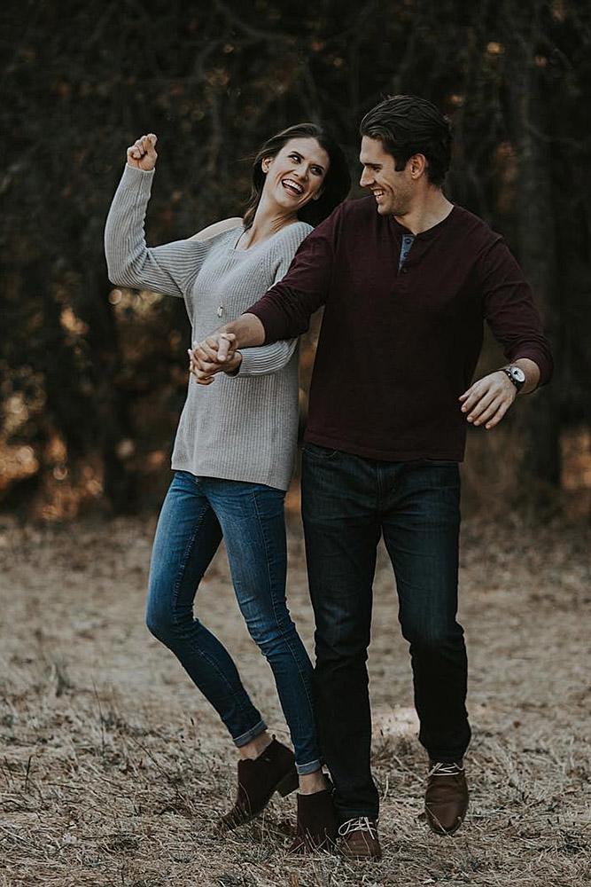 engagement pictures funny couple engaged forest