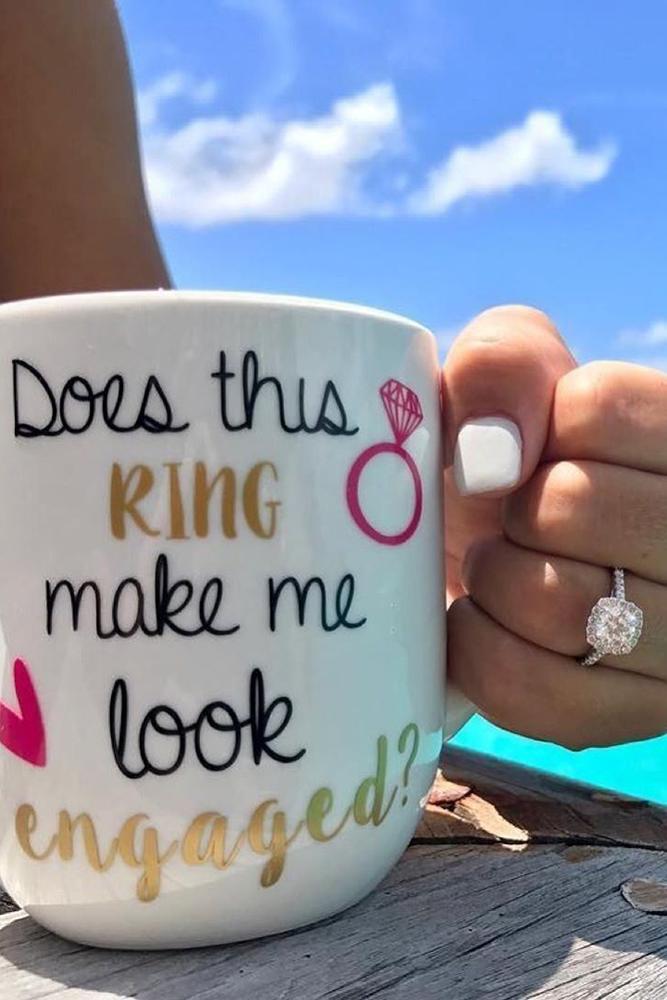 engagement pictures photo with diamond ring and cup