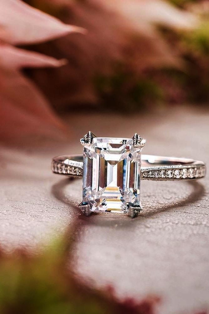 engagement rings styles sparkling solitaire white gold emerald cut diamond solitaire pave band classic brilliant