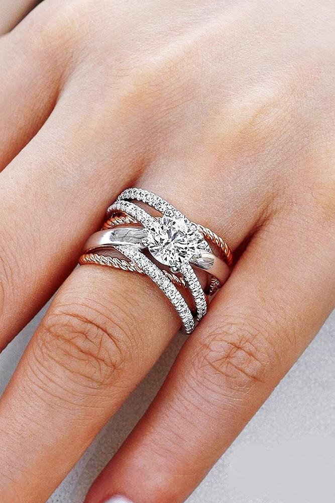 engagement rings styles split shank rose gold round cut diamond solitaire pave band unique