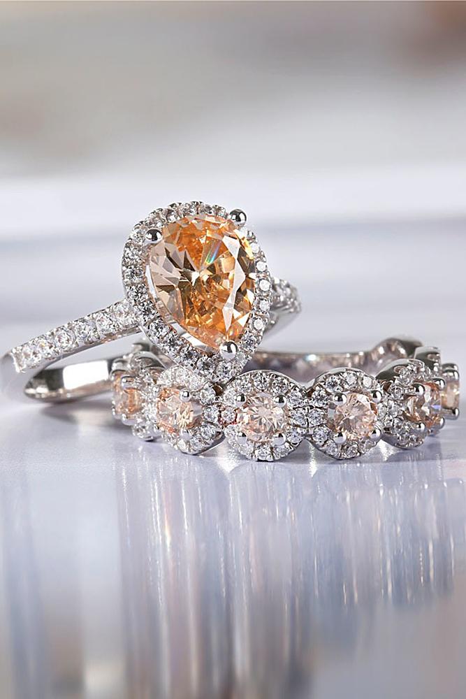 engagement rings styles white gold halo diamond wedding set pear