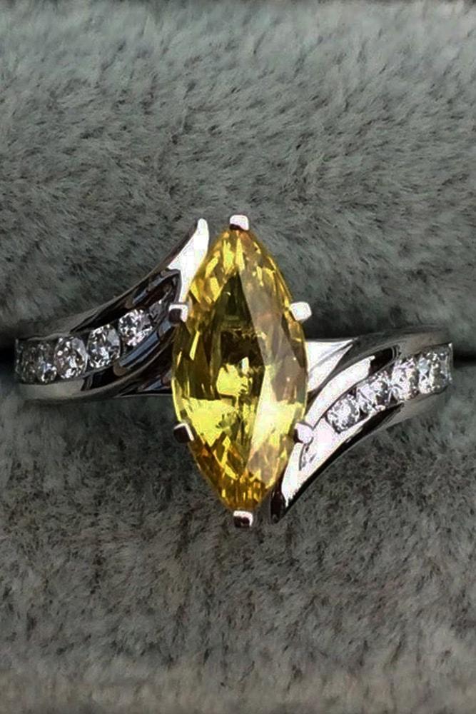 modern engagement rings white gold marquise cut yellow sapphire pave band with diamonds split shank