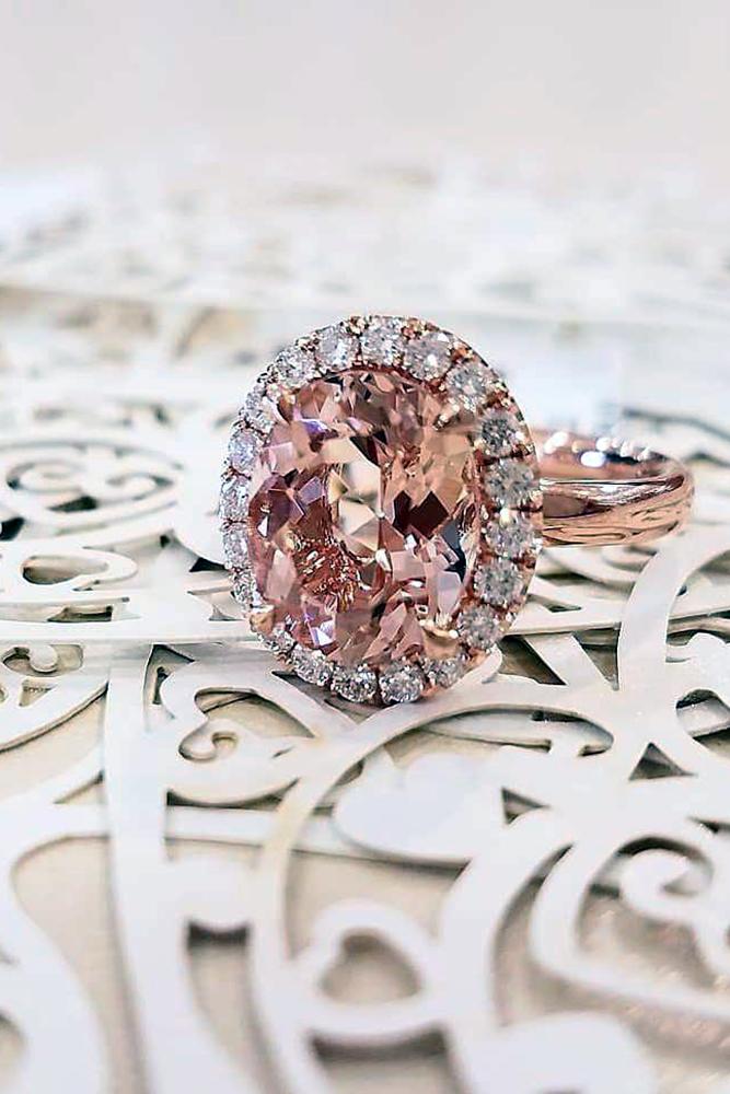 morganite engagement rings ovalcut morganite stone diamond halo simple rose gold band