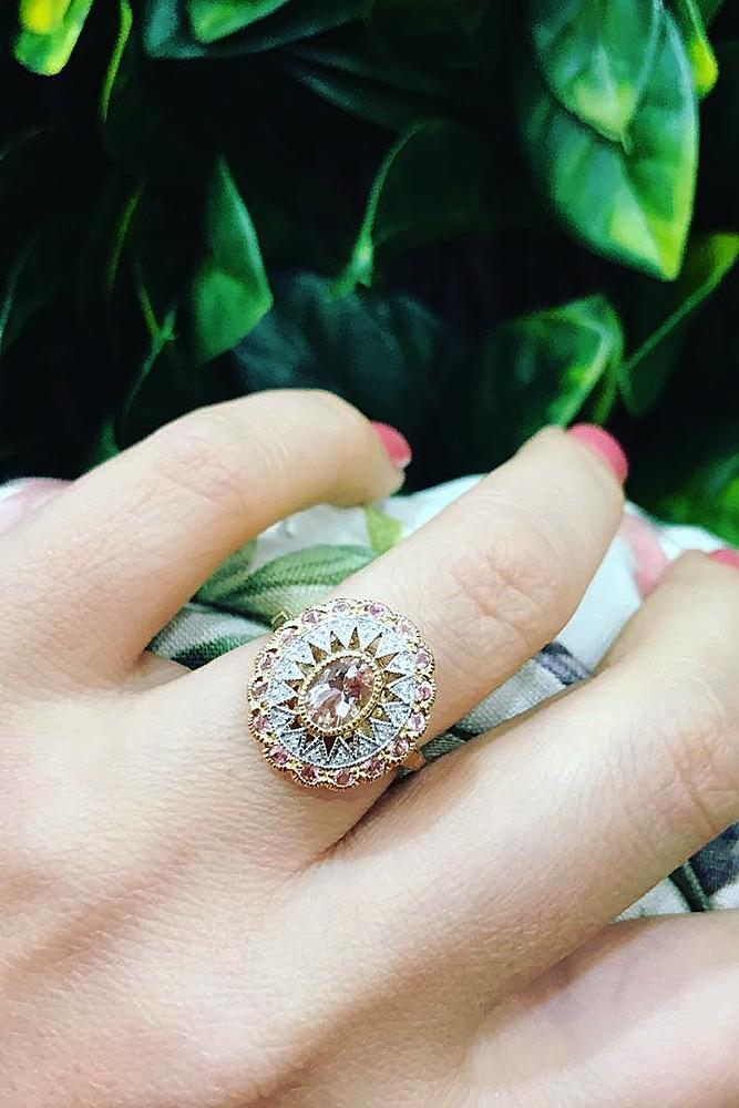 morganite engagement rings unique halo gold oval