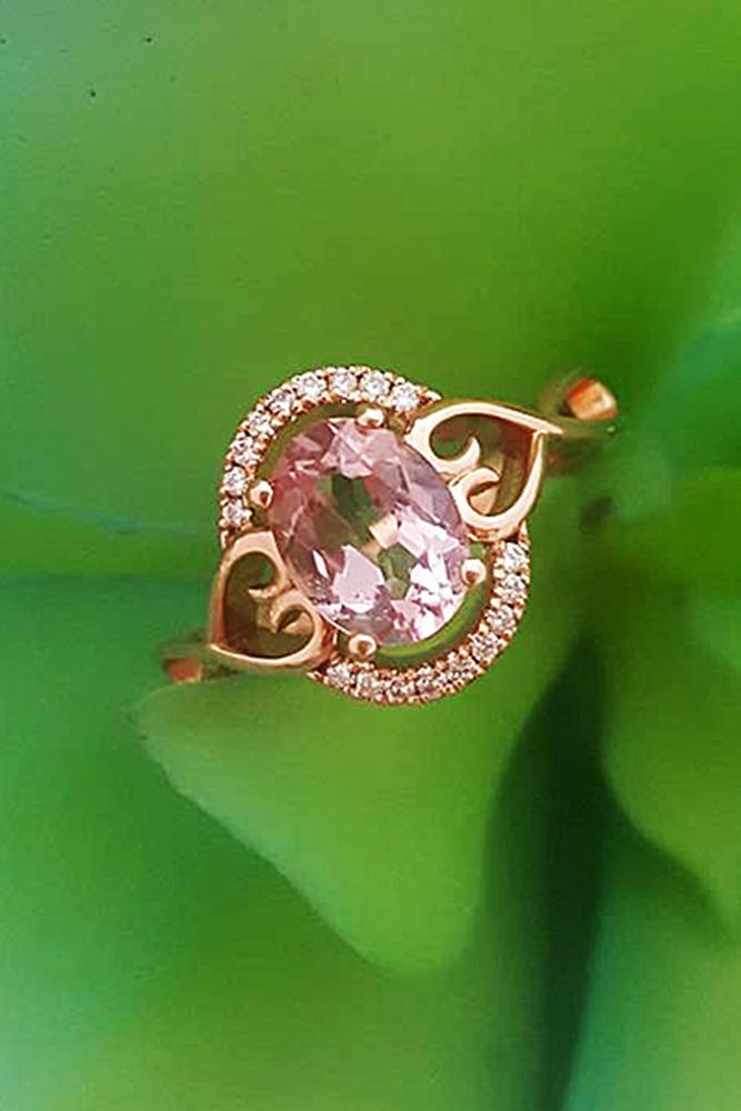 morganite engagement rings vintage halo rose gold oval