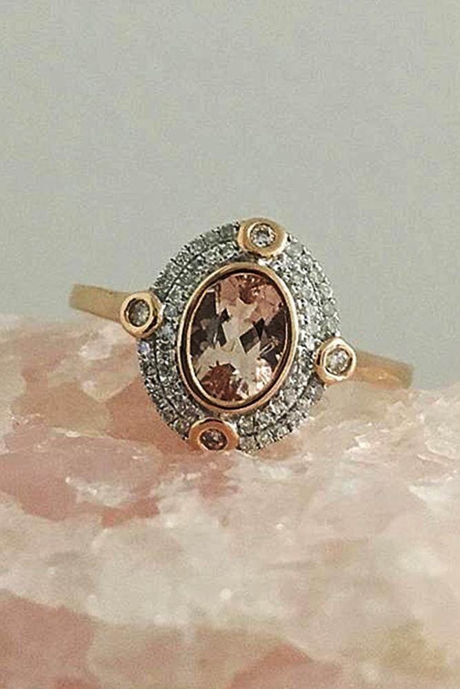 morganite engagement rings vintage halo rose gold oval