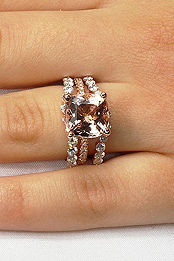 morganite engagement rings wedding set cushion cut solitaire