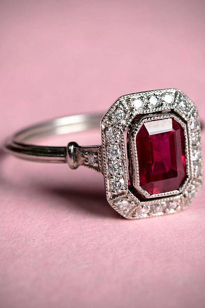 ruby engagement rings emerald halo diamonds white gold vintage