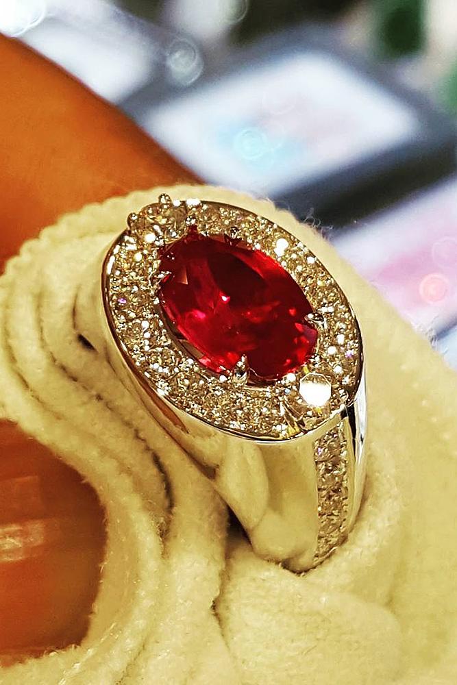 ruby engagement rings oval halo white gold unique