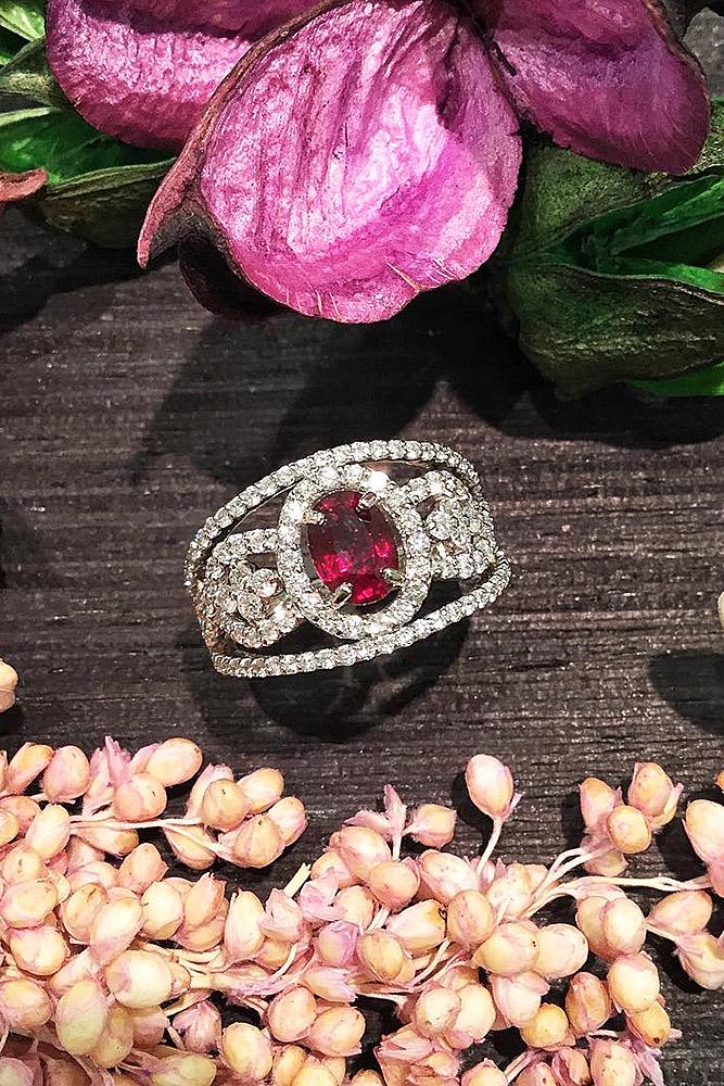 ruby engagement rings oval halo white gold unique