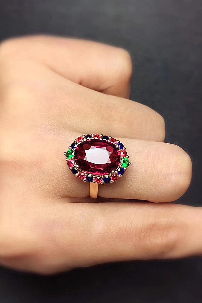 ruby engagement rings oval halo yellow gold unique