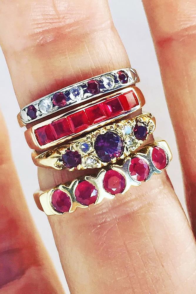 ruby engagement rings stackable bands gold