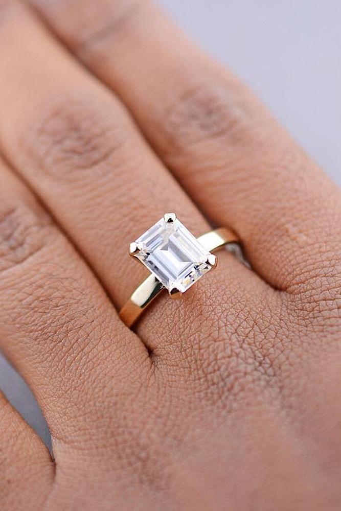 simple engagement rings emerald cut gold solitaire diamond