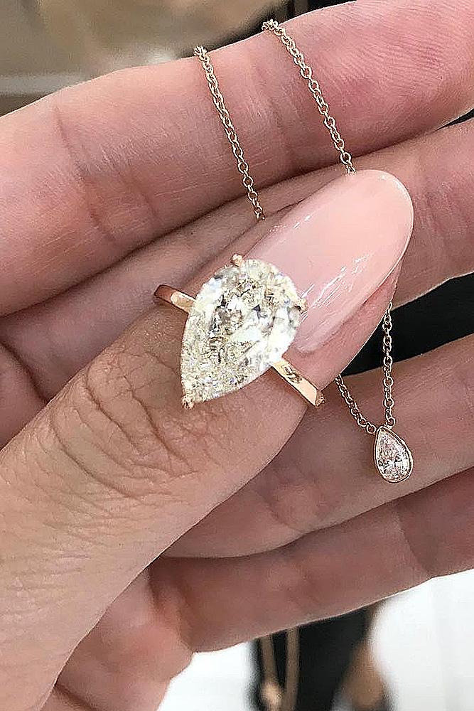 simple engagement rings pear cut rose gold diamond