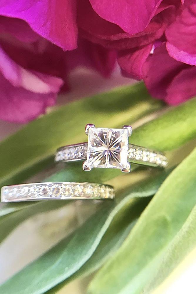 simple engagement rings wedding set pave band princess cut diamond