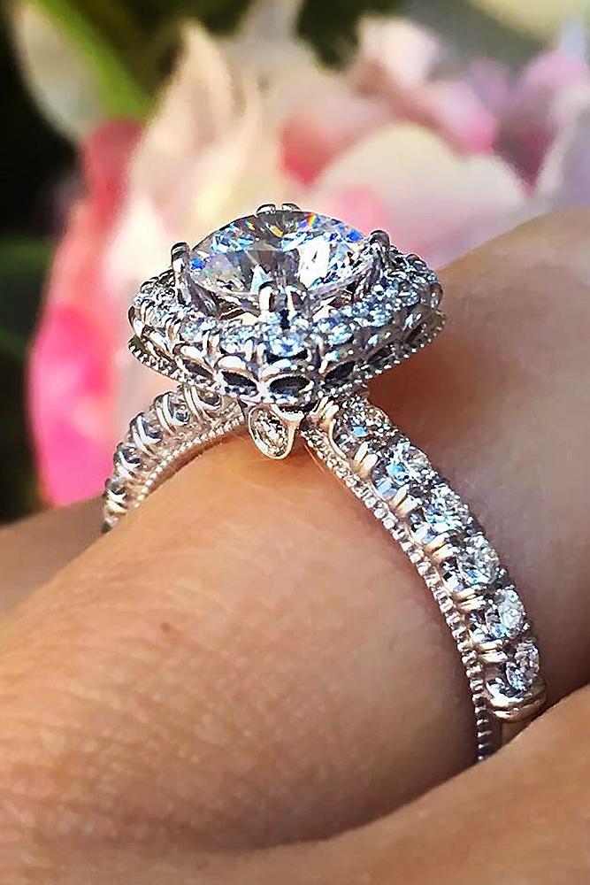 verragio engagement rings halo round cut diamond pave band white gold