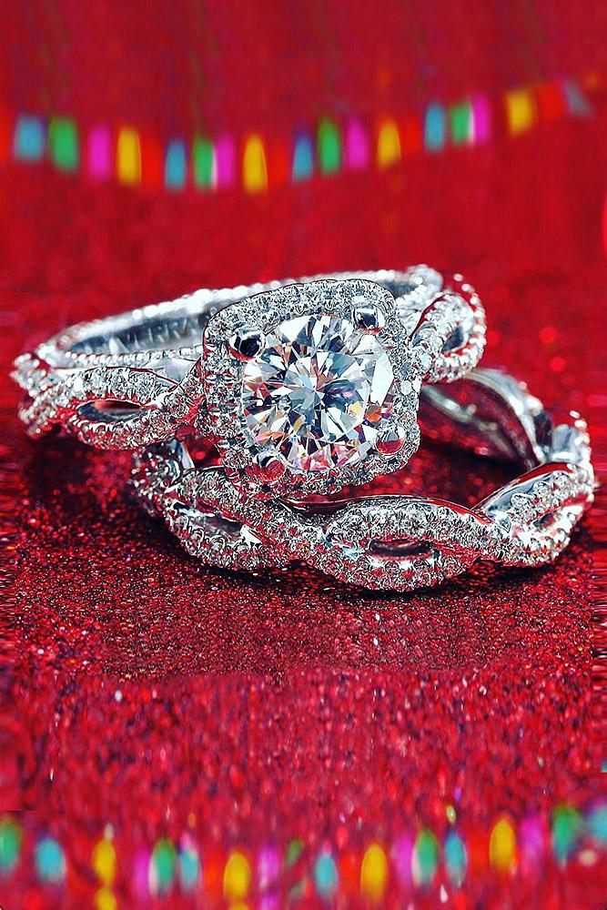 verragio engagement rings twist pave band wedding set halo floral