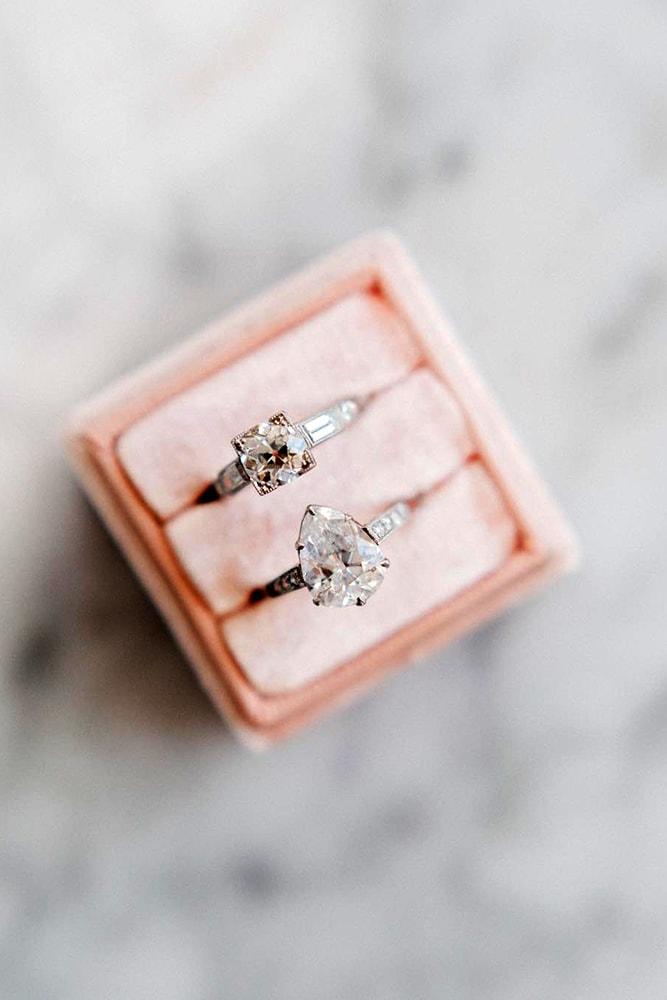 vintage wedding rings bridal set white gold pear cut gemstone solitaire