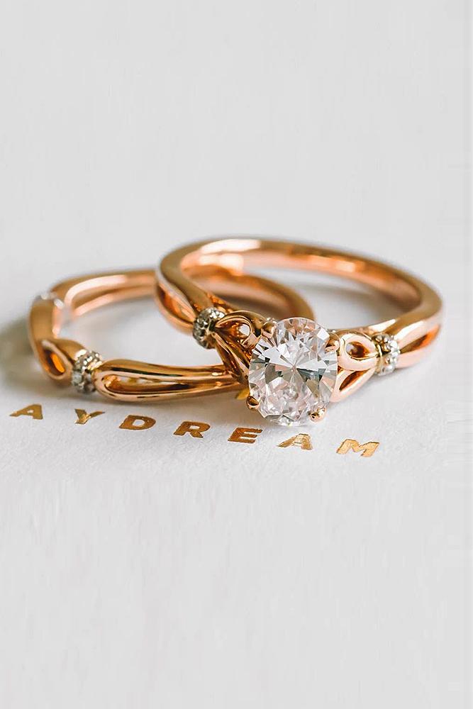 vintage wedding rings gold set oval cut solitaire