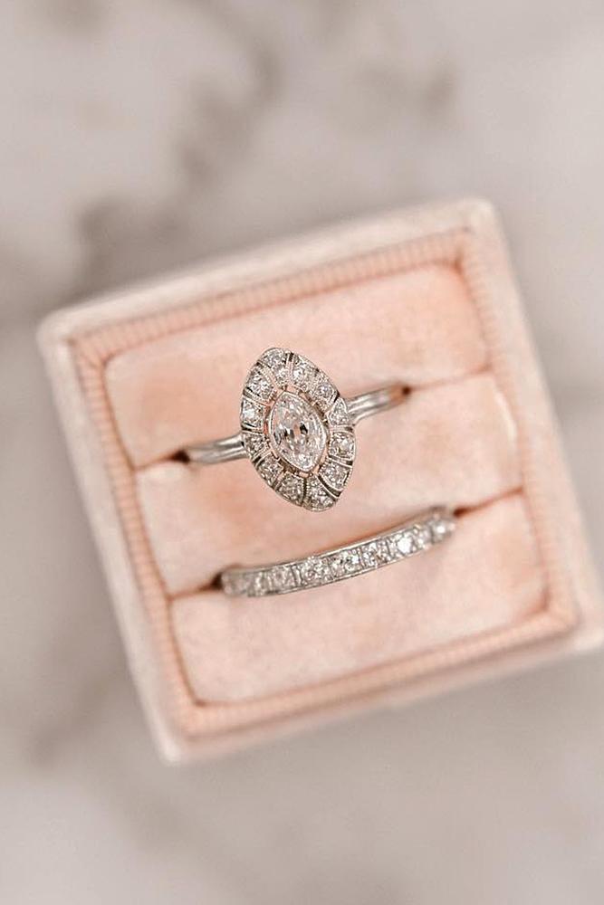 vintage wedding rings marquise cut white gold diamond halo