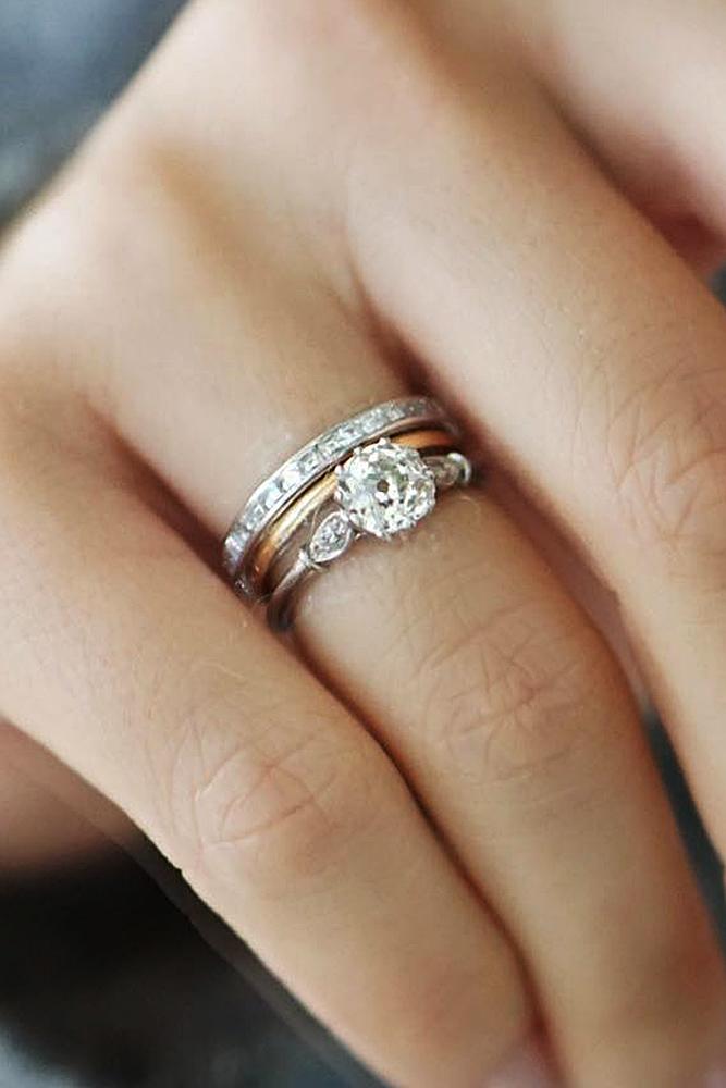 vintage wedding rings mixed metals gold solitaire diamond