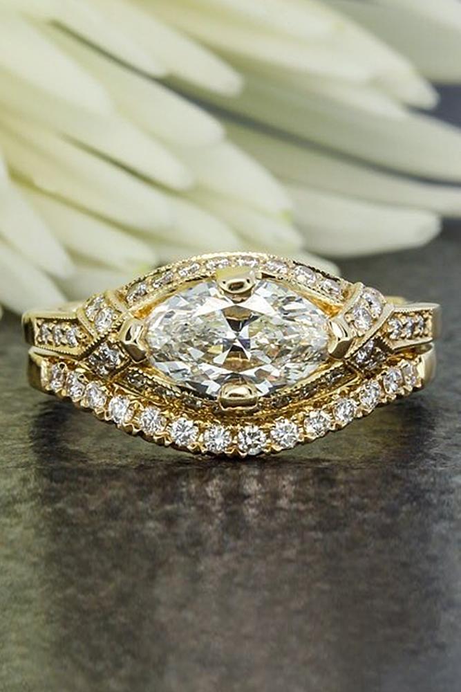 vintage wedding rings pave band gold marquise cut
