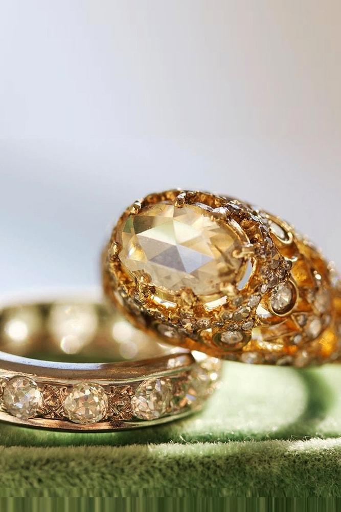 vintage wedding rings rose cut diamond in an amazing yellow gold