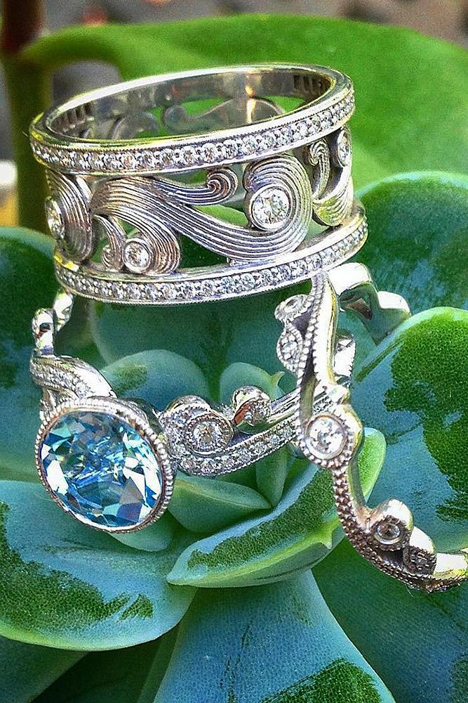 vintage wedding rings round cut gemstone white gold